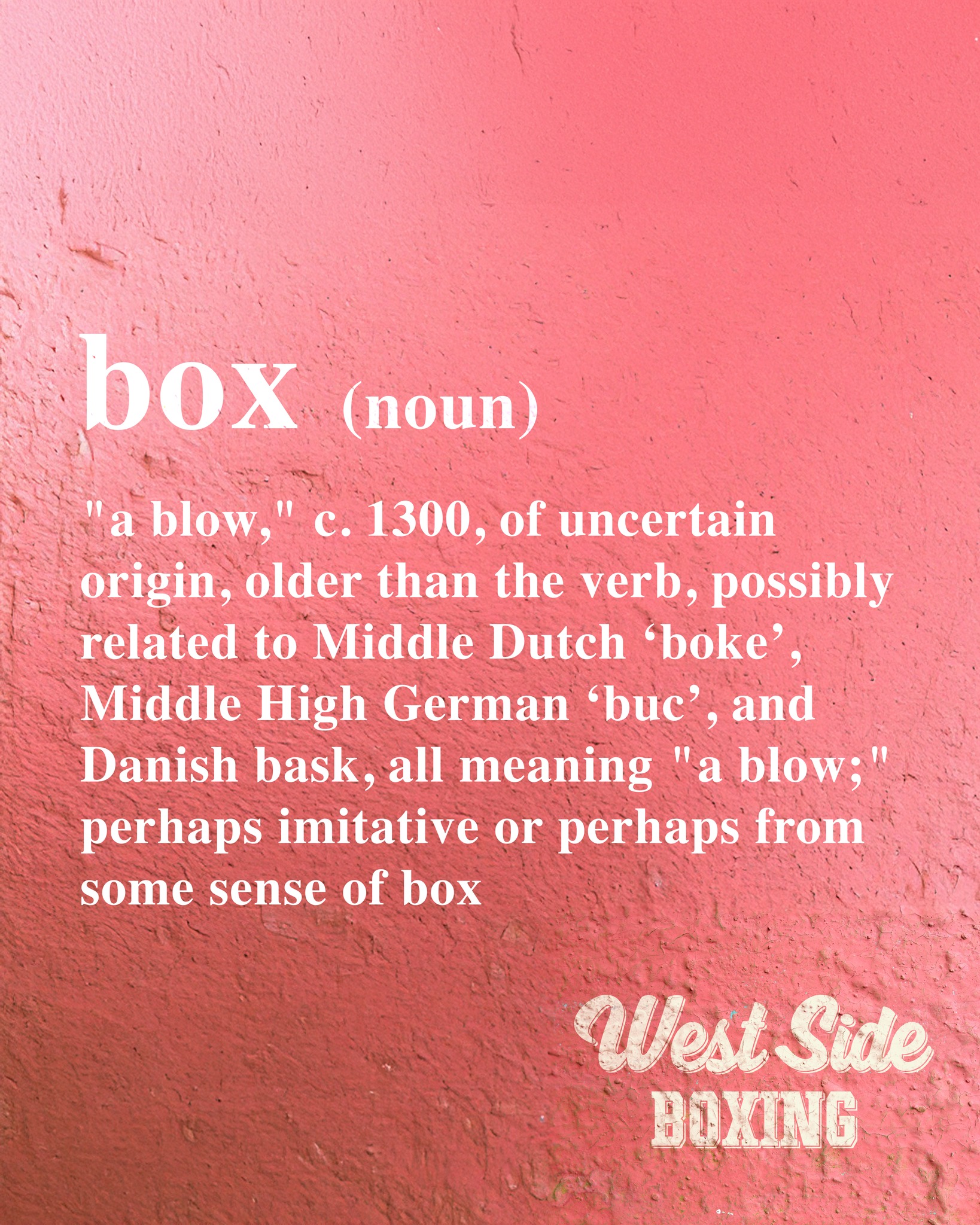 WHY IS IT CALLED 'BOXING'?

The word comes from the term “box,” meaning a blow or strike with the hand. Long before gloves, ropes, and championship belts, fighters were said to be “boxing” because they were trading punches — literally giving and receiving “boxes.”